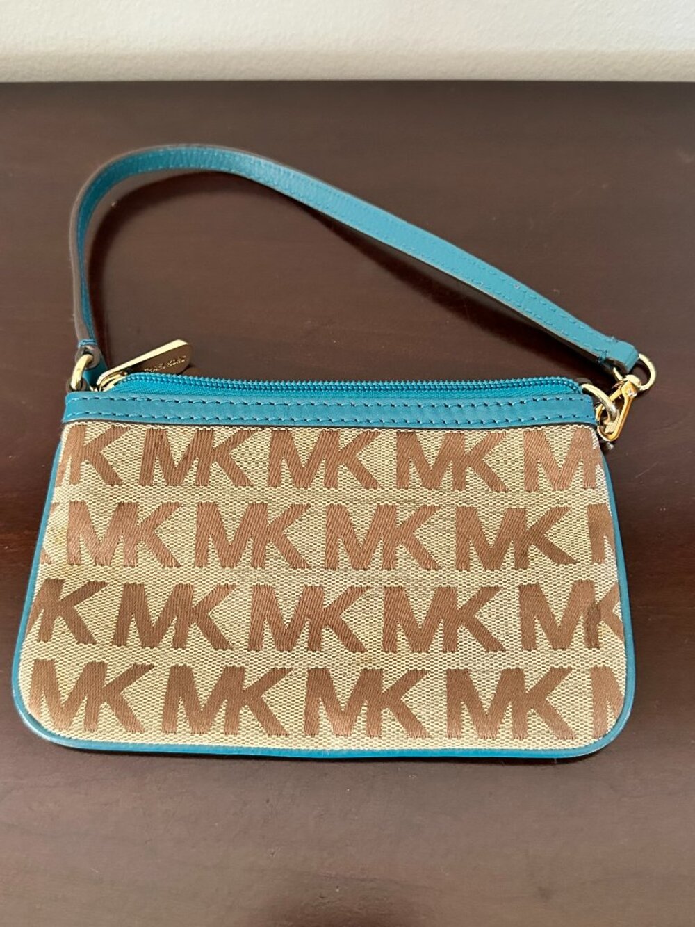 Michael Kors Signature Canvas & Leather Trim Blue Wristlet